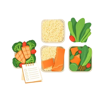 Weekly meal prep containers with a shopping checklist